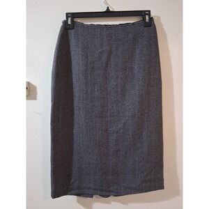 Tsunoda Paris Grey Herringbone Wool Blend Bustle Back Pencil Skirt Size 38 NWT